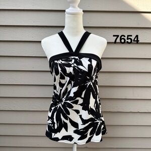 Banana Republic Womens Small Black White Floral Halter Crossover Top Sleeveless
